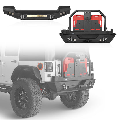 Front Bumper & Rear Bumper w/Spare Tire Carrier(07-18 Jeep Wrangler JK)-LandShaker