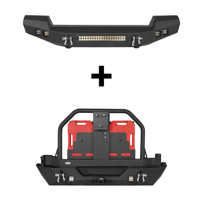 Front Bumper & Rear Bumper w/Spare Tire Carrier(07-18 Jeep Wrangler JK)-LandShaker