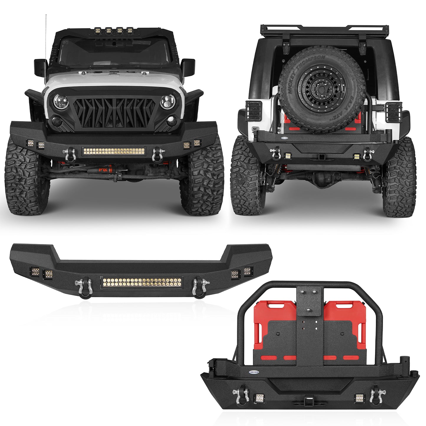 Front Bumper & Rear Bumper w/Spare Tire Carrier(07-18 Jeep Wrangler JK)-LandShaker