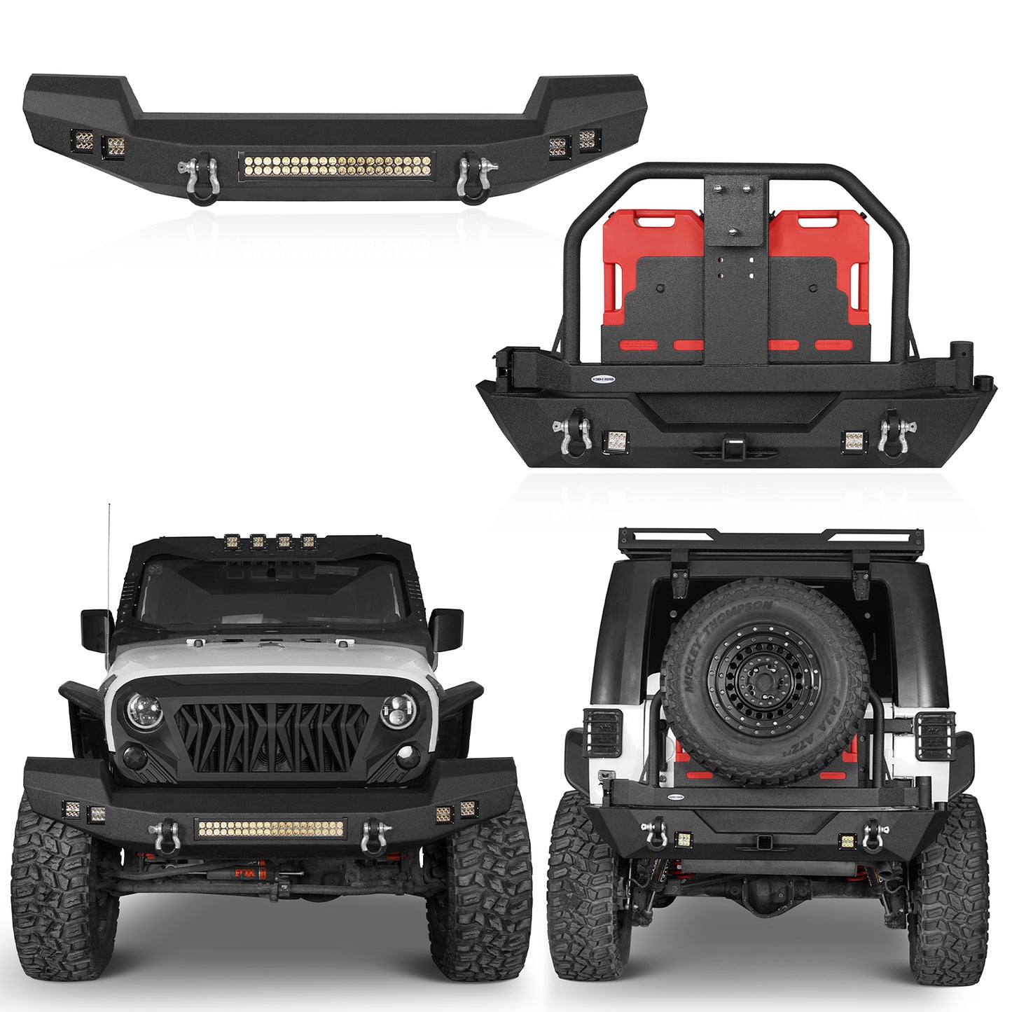 Front Bumper & Rear Bumper w/Spare Tire Carrier(07-18 Jeep Wrangler JK)-LandShaker