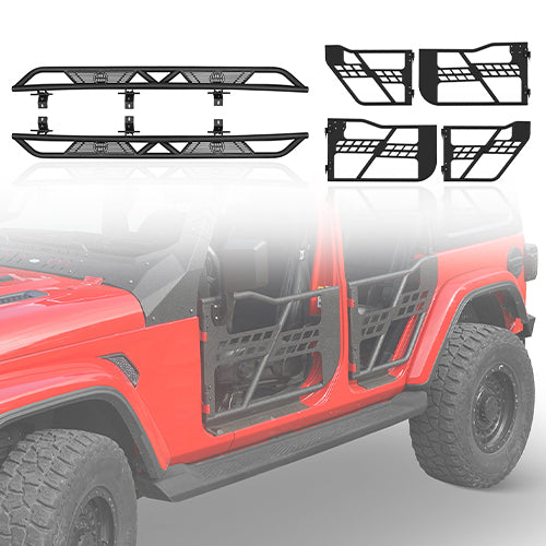 4-Door Running Boards & Tubular Half Doors Combo for 2020-2023 Jeep Gladiator  - LandShaker 4x4 LSG.3009+7000 1