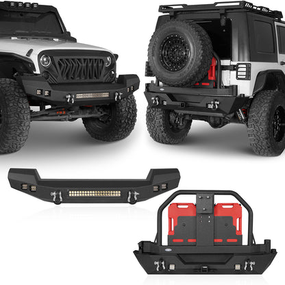 Front Bumper & Rear Bumper w/Spare Tire Carrier(07-18 Jeep Wrangler JK)-LandShaker