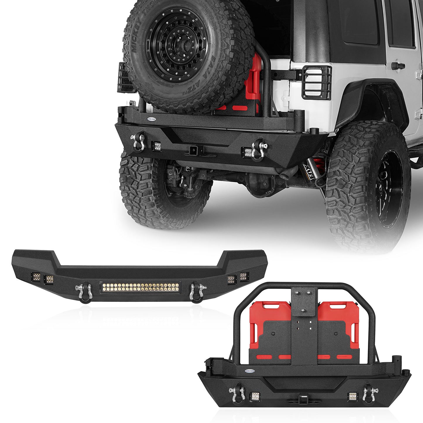 Front Bumper & Rear Bumper w/Spare Tire Carrier(07-18 Jeep Wrangler JK)-LandShaker