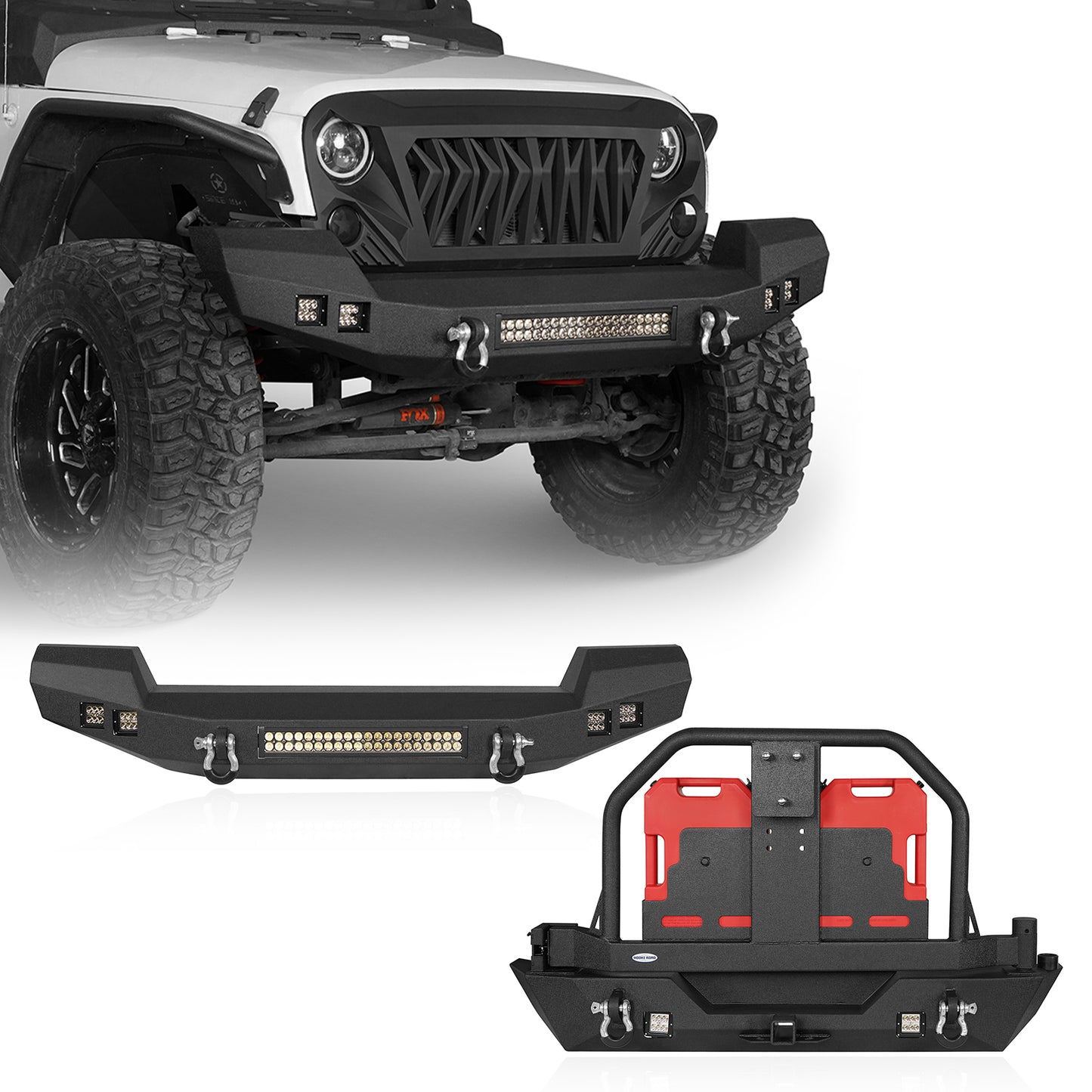 Front Bumper & Rear Bumper w/Spare Tire Carrier(07-18 Jeep Wrangler JK)-LandShaker