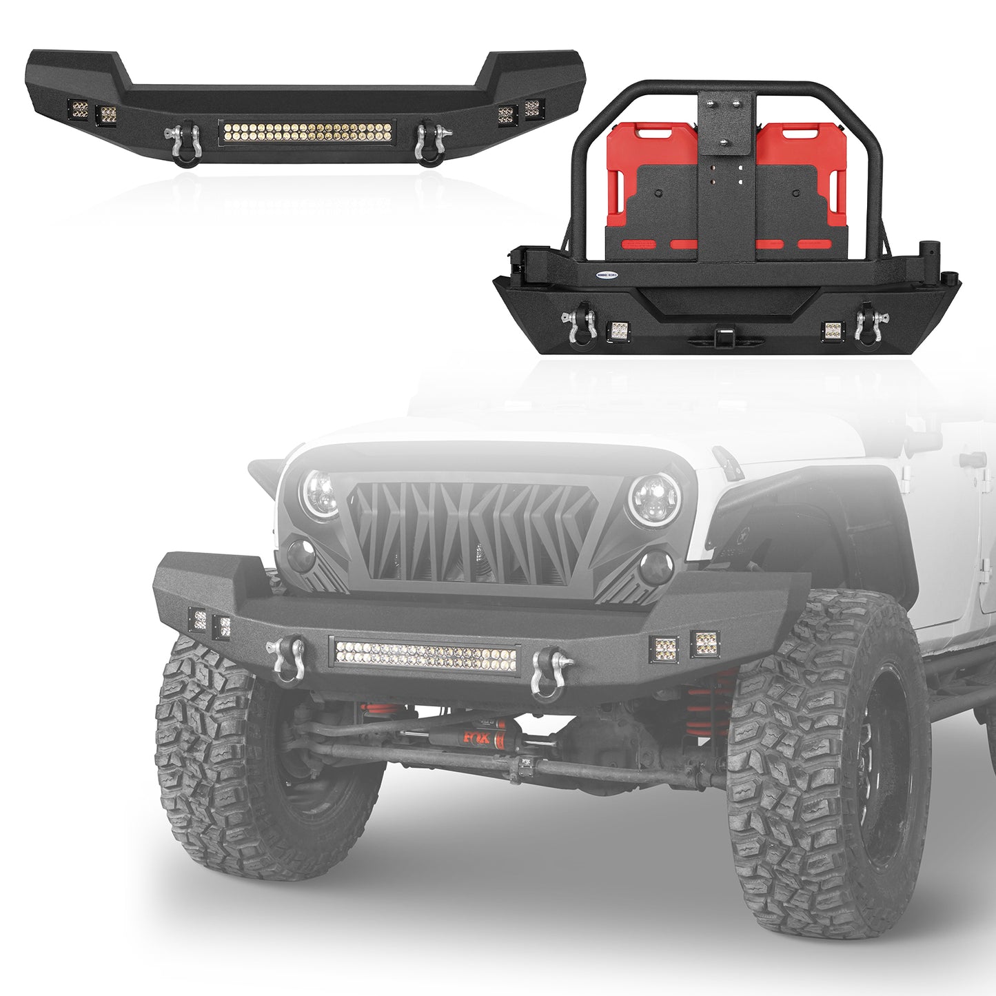 Front Bumper & Rear Bumper w/Spare Tire Carrier(07-18 Jeep Wrangler JK)-LandShaker