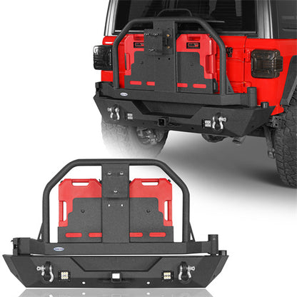 Rear Bumper w/ 2 Gasoline Fuel Cans & Tire Carrier For 2018-2025 Jeep Wrangler JL  - LandShaker