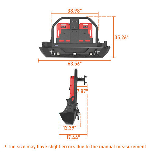 Rear Bumper w/ 2 Gasoline Fuel Cans & Tire Carrier For 2018-2025 Jeep Wrangler JL  - LandShaker