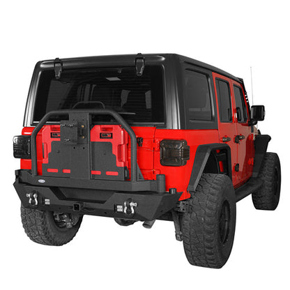 Rear Bumper w/ 2 Gasoline Fuel Cans & Tire Carrier For 2018-2025 Jeep Wrangler JL  - LandShaker