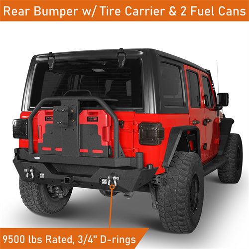 Rear Bumper w/ 2 Gasoline Fuel Cans & Tire Carrier For 2018-2025 Jeep Wrangler JL  - LandShaker