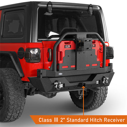 Rear Bumper w/ 2 Gasoline Fuel Cans & Tire Carrier For 2018-2025 Jeep Wrangler JL  - LandShaker