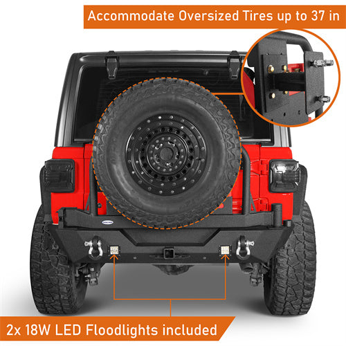 Rear Bumper w/ 2 Gasoline Fuel Cans & Tire Carrier For 2018-2025 Jeep Wrangler JL  - LandShaker