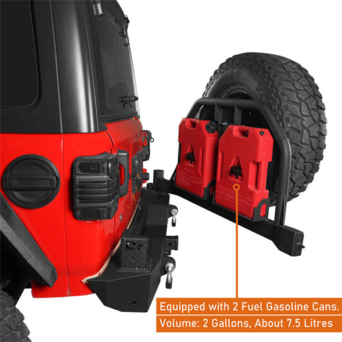 Rear Bumper w/ 2 Gasoline Fuel Cans & Tire Carrier For 2018-2025 Jeep Wrangler JL  - LandShaker