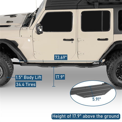 Aftermarket Aluminum Side Step Bars For 2018-2025 Jeep Wrangler JL 4-Door - LandShaker4x4