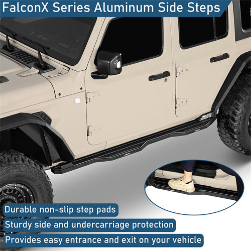 Aftermarket Aluminum Side Step Bars For 2018-2025 Jeep Wrangler JL 4-Door - LandShaker4x4