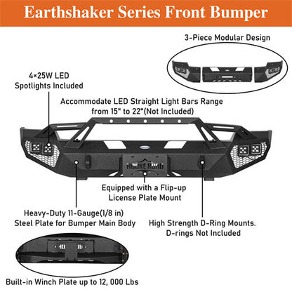 Aftermarket Front Bumper w/ LED Lights For 2003-2005 Ram 2500 - LandShaker-lsg6466-9