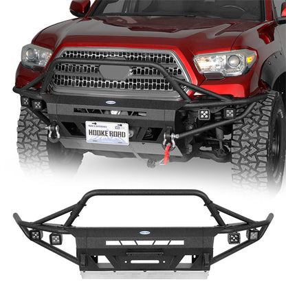 Aftermarket Tube Front Bumper w/ 4 LED Spot Lights For 2016-2023 Toyota Tacoma 3rd Gen - LandShaker4x4