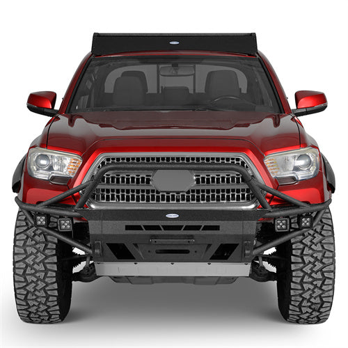 Aftermarket Tube Front Bumper w/ 4 LED Spot Lights For 2016-2023 Toyota Tacoma 3rd Gen - LandShaker4x4