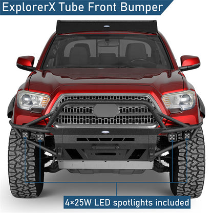 Aftermarket Tube Front Bumper w/ 4 LED Spot Lights For 2016-2023 Toyota Tacoma 3rd Gen - LandShaker4x4