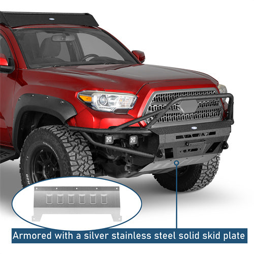 Aftermarket Tube Front Bumper w/ 4 LED Spot Lights For 2016-2023 Toyota Tacoma 3rd Gen - LandShaker4x4