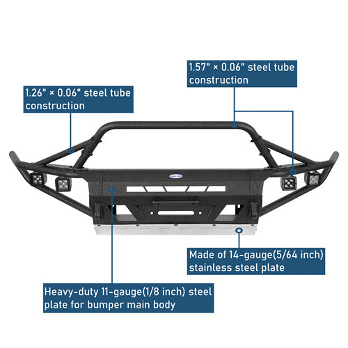 Aftermarket Tube Front Bumper w/ 4 LED Spot Lights For 2016-2023 Toyota Tacoma 3rd Gen - LandShaker4x4