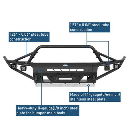 Aftermarket Tube Front Bumper w/ 4 LED Spot Lights For 2016-2023 Toyota Tacoma 3rd Gen - LandShaker4x4