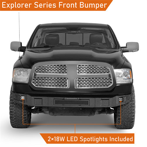 LandShaker Aftermarket Full Width Front Bumper w/ LED Spotlights for 2013-2018 Ram 1500, Excluding Rebel lsg6026s 9