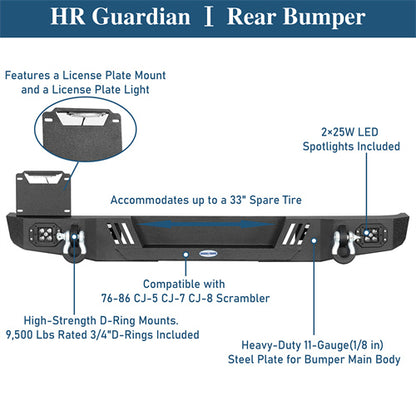 Aftermarket Rear Bumper w/ LED Lights For 1976-1986 Jeep CJ-5 CJ-7 CJ-8 Scrambler - LandShaker4x4