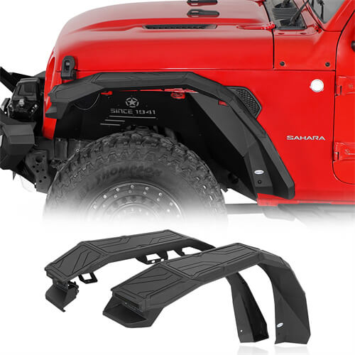 Road Trip Aluminum Front Fender Flares w/ LED Lights For 2018-2024 Jeep Wrangler JL & Gladiator JT - LandShaker-1