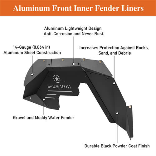 Aluminum Front Inner Fender Liners For 2007-2018 Jeep Wrangler JK -LandShaker