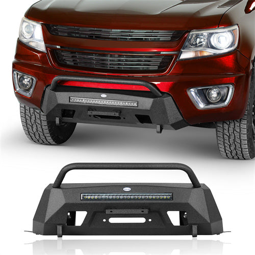 Blink Stubby Front Bumper w/ & LED Spotlight Bar For 2015-2020 Chevy Colorado (Excluding ZR2 Models) - LandShaker4x4