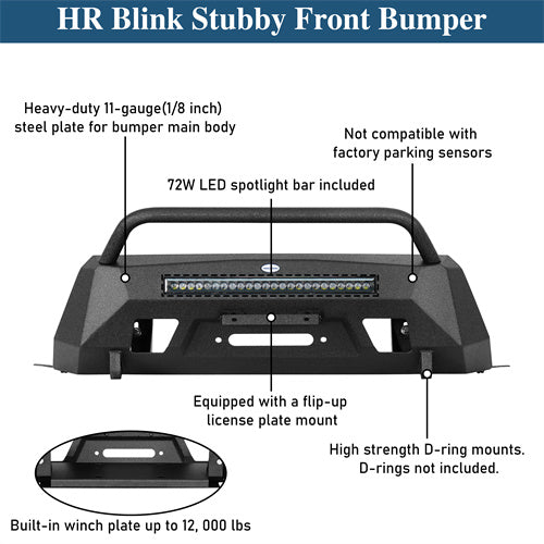 Blink Stubby Front Bumper w/ & LED Spotlight Bar For 2015-2020 Chevy Colorado (Excluding ZR2 Models) - LandShaker4x4