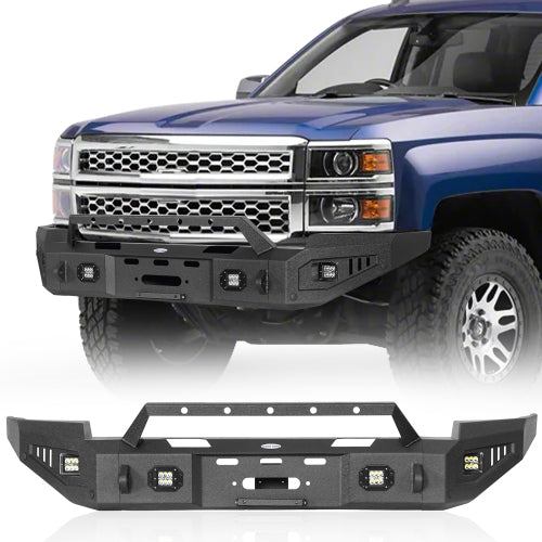 LandShaker Chevy Silverado 1500 Front Bumper w/ Winch Plate & LED Spotlights for 2014-2015 Chevy Silverado 1500 lsg9028 1