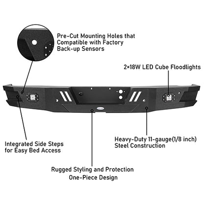 Chevrolet Silverado Rear Bumper w/LED Floodlights for 2007-2018 Chevy Silverado 1500 - LandShaker 4x4 LSG.9025 12