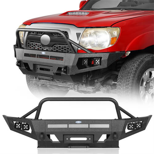 Earthshaker Front Bumper w/ Winch Plate & 4 LED Spot Lights For 2005-2011 Toyota Tacoma - Ultralisk4x4 -lsg4030s-1