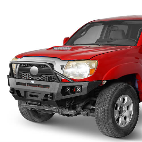 Earthshaker Front Bumper w/ Winch Plate & 4 LED Spot Lights For 2005-2011 Toyota Tacoma - Ultralisk4x4 -lsg4030s-2