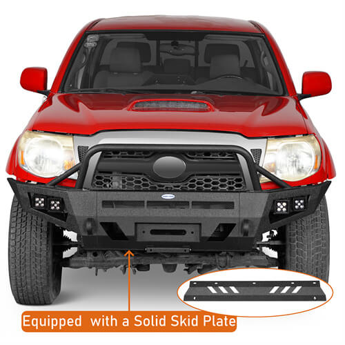 Earthshaker Front Bumper w/ Winch Plate & 4 LED Spot Lights For 2005-2011 Toyota Tacoma - Ultralisk4x4 -lsg4030s-7