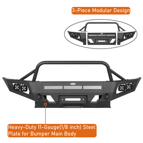 Earthshaker Front Bumper w/ Winch Plate & 4 LED Spot Lights For 2005-2011 Toyota Tacoma - Ultralisk4x4 -lsg4030s-8