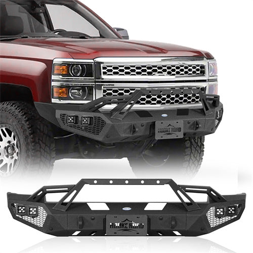 Earthshaker Series Front Bumper w/ Winch Plate & LED Spotlights For 2014-2015 Chevy Silverado 1500 - LandShaker4x4