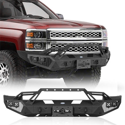 Earthshaker Series Front Bumper w/ Winch Plate & LED Spotlights For 2014-2015 Chevy Silverado 1500 - LandShaker4x4