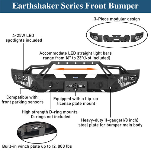 Earthshaker Series Front Bumper w/ Winch Plate & LED Spotlights For 2014-2015 Chevy Silverado 1500 - LandShaker4x4