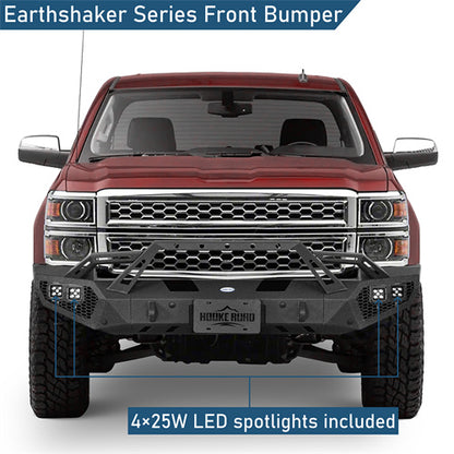 Earthshaker Series Front Bumper w/ Winch Plate & LED Spotlights For 2014-2015 Chevy Silverado 1500 - LandShaker4x4