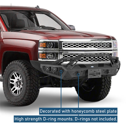 Earthshaker Series Front Bumper w/ Winch Plate & LED Spotlights For 2014-2015 Chevy Silverado 1500 - LandShaker4x4