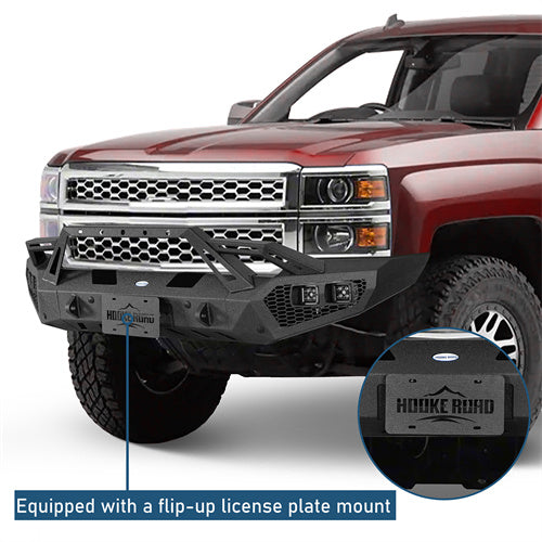 Earthshaker Series Front Bumper w/ Winch Plate & LED Spotlights For 2014-2015 Chevy Silverado 1500 - LandShaker4x4