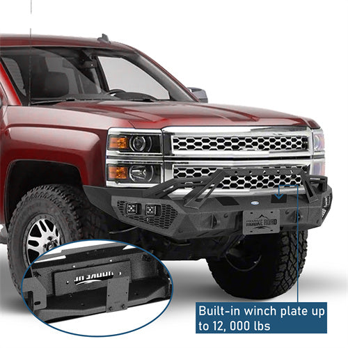 Earthshaker Series Front Bumper w/ Winch Plate & LED Spotlights For 2014-2015 Chevy Silverado 1500 - LandShaker4x4