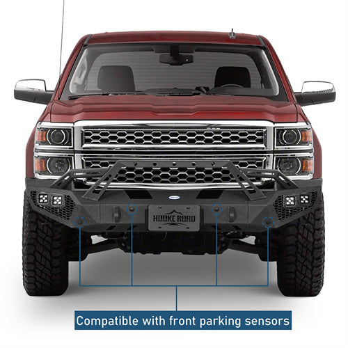 Earthshaker Series Front Bumper w/ Winch Plate & LED Spotlights For 2014-2015 Chevy Silverado 1500 - LandShaker4x4