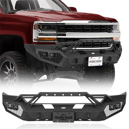 Earthshaker Series Front Bumper w/ Winch Plate & 4 × LED Lights For 2016-2018 Chevy Silverado 1500 - LandShaker4x4