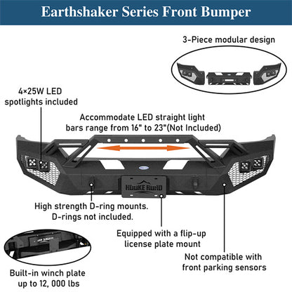 Earthshaker Series Front Bumper w/ Winch Plate & 4 × LED Lights For 2016-2018 Chevy Silverado 1500 - LandShaker4x4