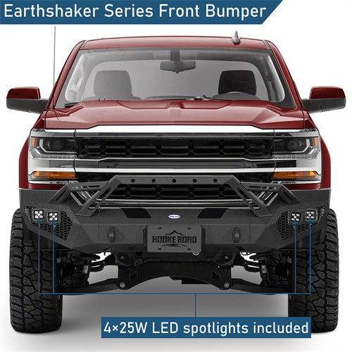 Earthshaker Series Front Bumper w/ Winch Plate & 4 × LED Lights For 2016-2018 Chevy Silverado 1500 - LandShaker4x4