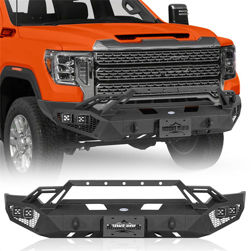 Earthshaker Series Front Bumper w/ Winch Plate & 4 × LED Lights For 2020-2023 GMC Sierra 2500HD/3500HD - LandShaker4x4