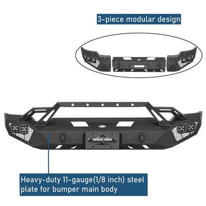 Earthshaker Series Front Bumper w/ Winch Plate & 4 × LED Lights For 2020-2023 GMC Sierra 2500HD/3500HD - LandShaker4x4